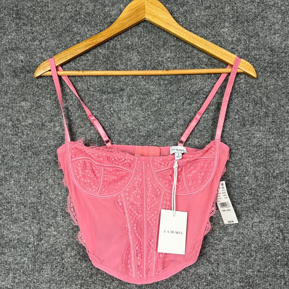 NWT Pacsun‎ LA Hearts Lace Trim Mesh Corset Top Women Size S Pink